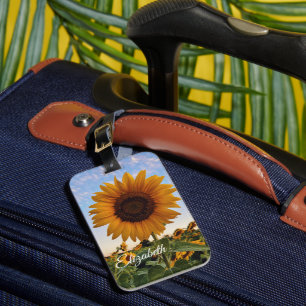 Golden Sunflower Field - Custom Name Travel  Luggage Tag