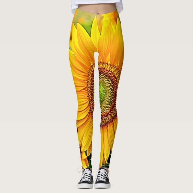 Golden Sunflower Field Serenity Design Leggings (Front)