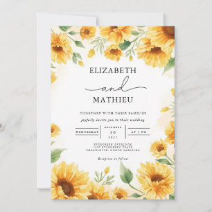 Golden Sunflower Floral Border Wedding Invitation