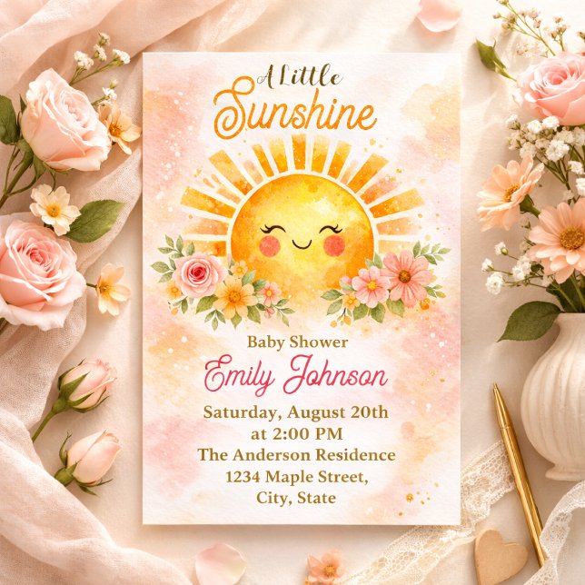 Golden Sunflower Floral Girl Design Invitation (Creator Uploaded)