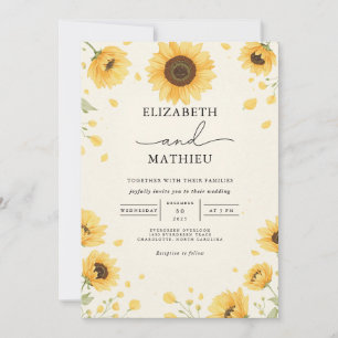 Golden Sunflower Floral Wedding Invitation