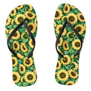Golden Sunflower Garden Flip Flops