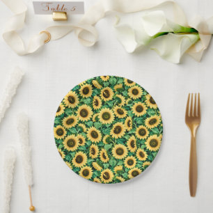 Golden Sunflower Garden Paper Plate