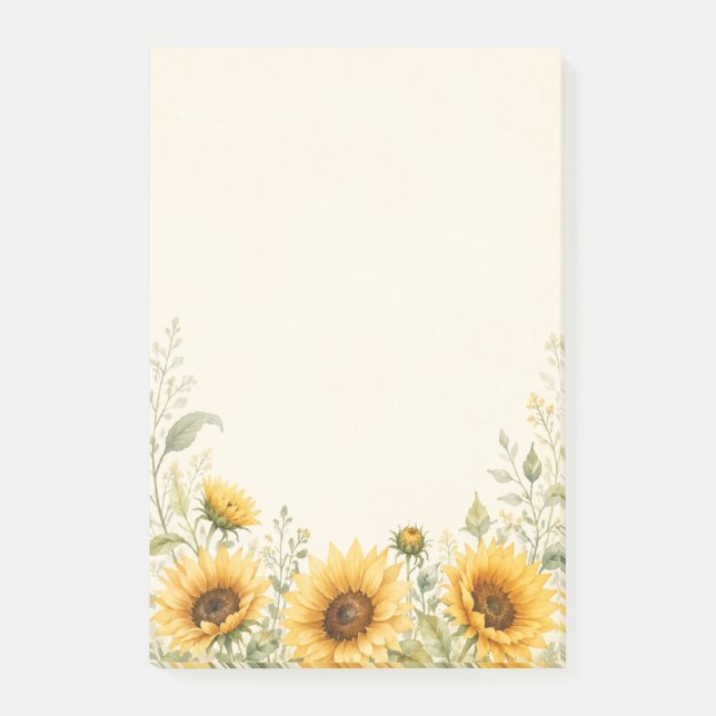Golden Sunflower Garden Watercolor Post-it Notes (Front)