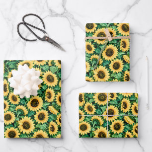 Golden Sunflower Garden Wrapping Paper Sheet