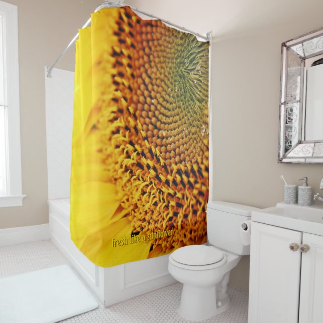Golden Sunflower Luxury with dewdrops Shower Curtain (In Situ)