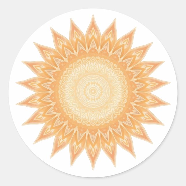 "Golden Sunflower Mandala – Light Within You" Classic Round Sticker (Front)
