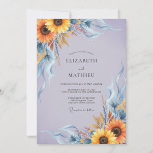Golden Sunflower Periwinkle Eucalyptus Wedding Invitation