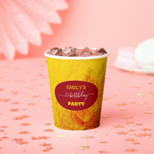 Golden Sunflower & Red Name Birthday Party Paper Cups