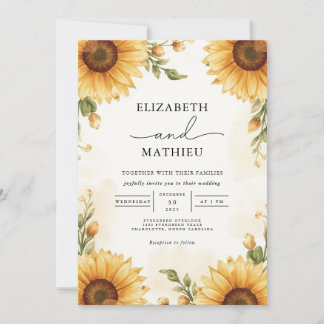 Golden Sunflower Rustic Romance Wedding Invitation