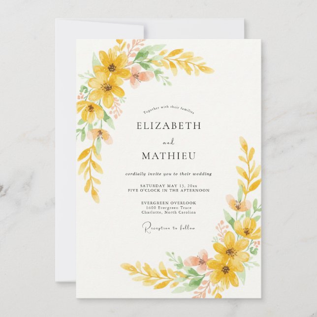Golden Sunflower Sage Wedding Invitation (Front)