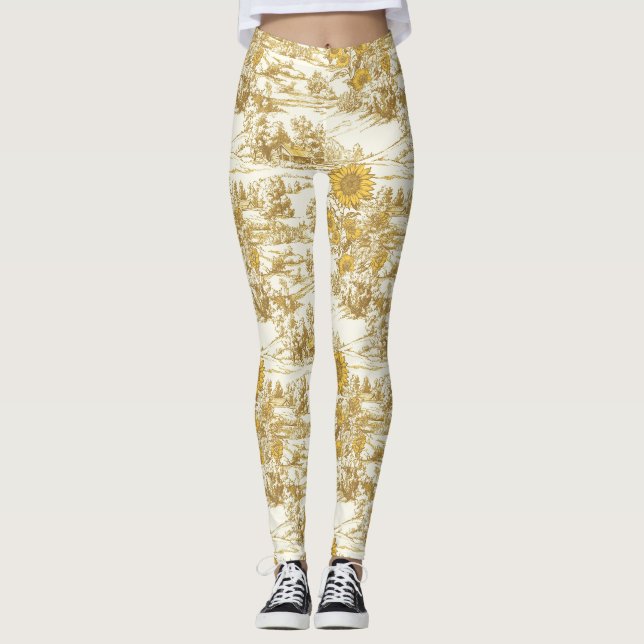 Golden Sunflower Summer Cottage Pattern Leggings (Front)