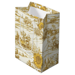 Golden Sunflower Summer Cottage Pattern Medium Gift Bag