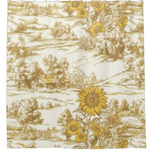 Golden Sunflower Summer Cottage Pattern Shower Curtain