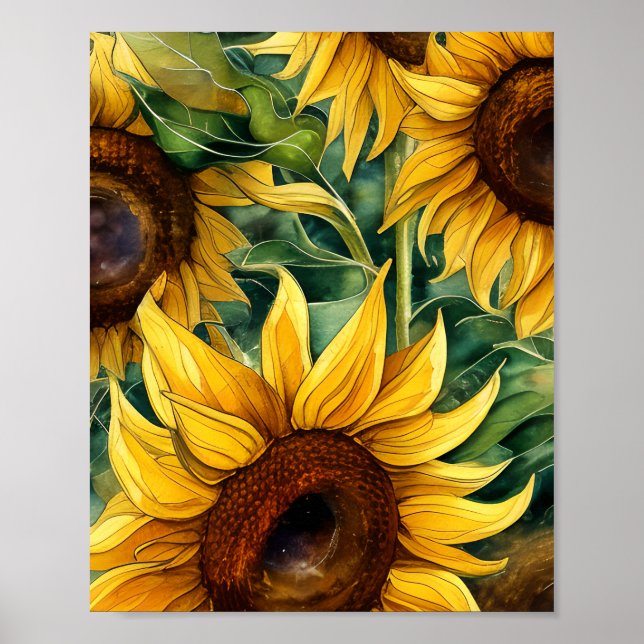 Golden Sunflower Triptych Poster (Front)