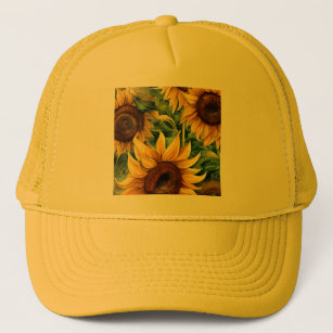 Golden Sunflower Triptych Trucker Hat