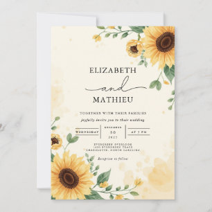 Golden Sunflower Whimsy Wedding Invitation