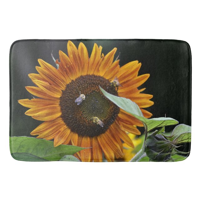 Golden Sunflower With Bees Bath Mat (Front)