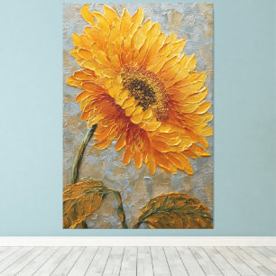 Golden Sunflower with Silver Swirl Abstract Wall Canvas Print