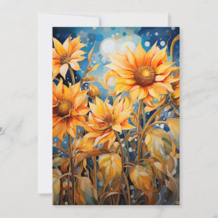 Golden Sunflowers Bloom Watercolor Holiday Card