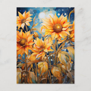 Golden Sunflowers Bloom Watercolor Holiday Postcard