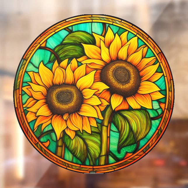 Golden Sunflowers Faux Stained Glass Window Cling (Sheet 2)