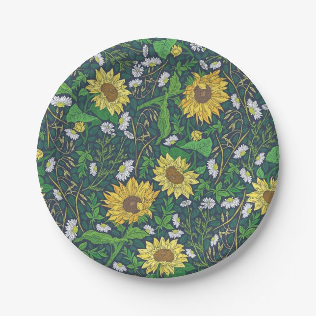 Golden Sunflowers Garden Art Paper Plates 7" (Front)