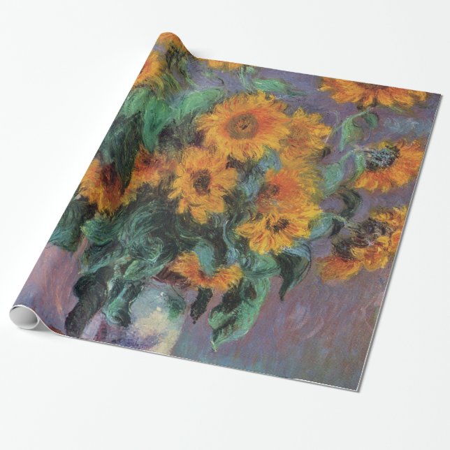 Golden Sunflowers Impressionism Wrapping Paper (Unrolled)