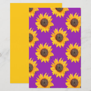 Golden Sunflowers over Purple Scrapbook Paper