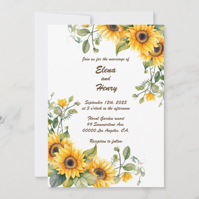 Golden Sunflowers: Personalized Wedding Invitation (Front)