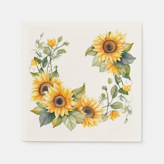 Golden Sunflowers: Personalized Wedding Napkins (Front)