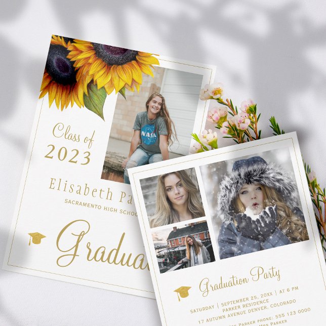 Golden sunflowers PHOTO collage graduation party I Invitation (Creator Uploaded)