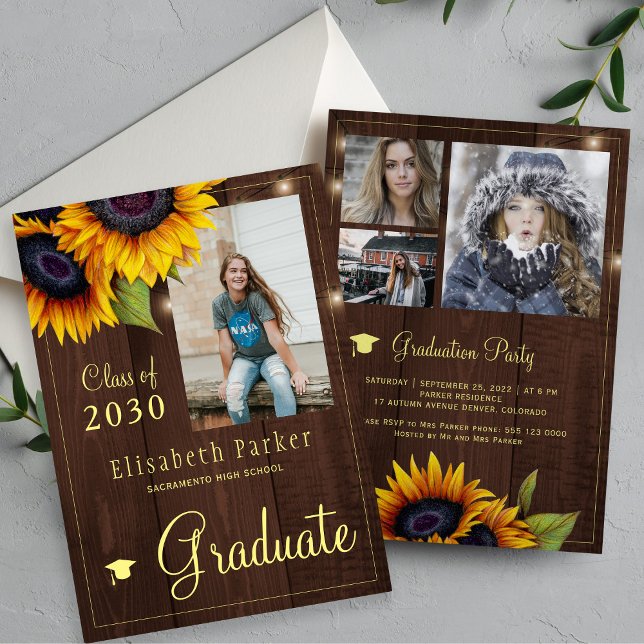 Golden sunflowers PHOTO collage graduation party I Invitation (Creator Uploaded)