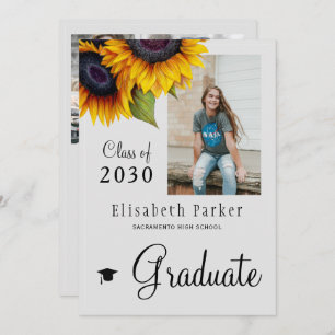 Golden sunflowers PHOTO collage graduation party Invitation