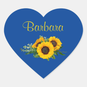 Golden Sunflowers Template, customise, Heart Sticker