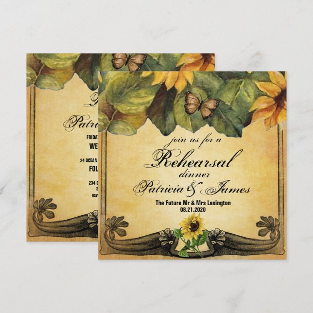 Golden Sunflowers Wedding Rehearsal Dinner Card (Front/Back)