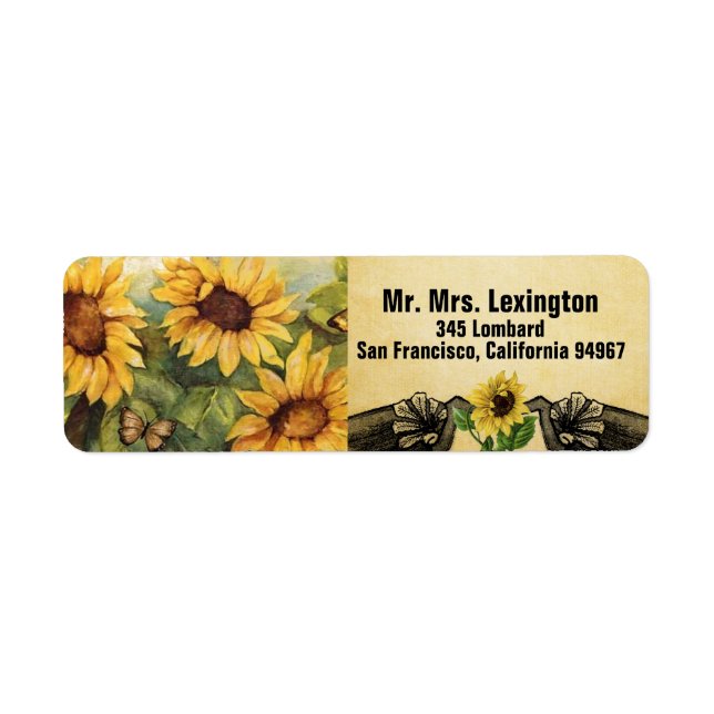 Golden Sunflowers Wedding Return Address Labels (Front)