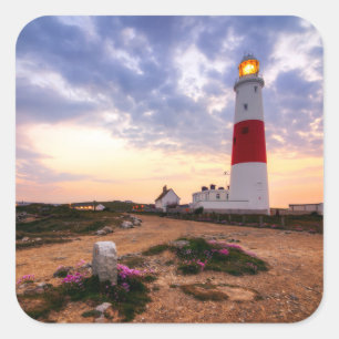 Golden Sunrise At Portland Bill Lighthouse Square Sticker