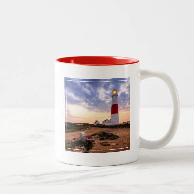 Golden Sunrise At Portland Bill Lighthouse Two-Tone Coffee Mug (Right)