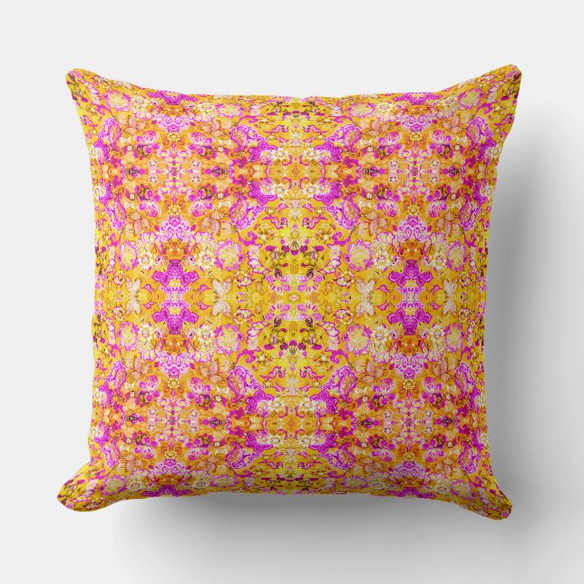 Golden sunrise damask pattern cushion (Front)