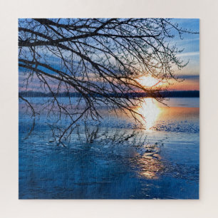 Golden Sunrise Over Lake Inspirational Landscape Jigsaw Puzzle