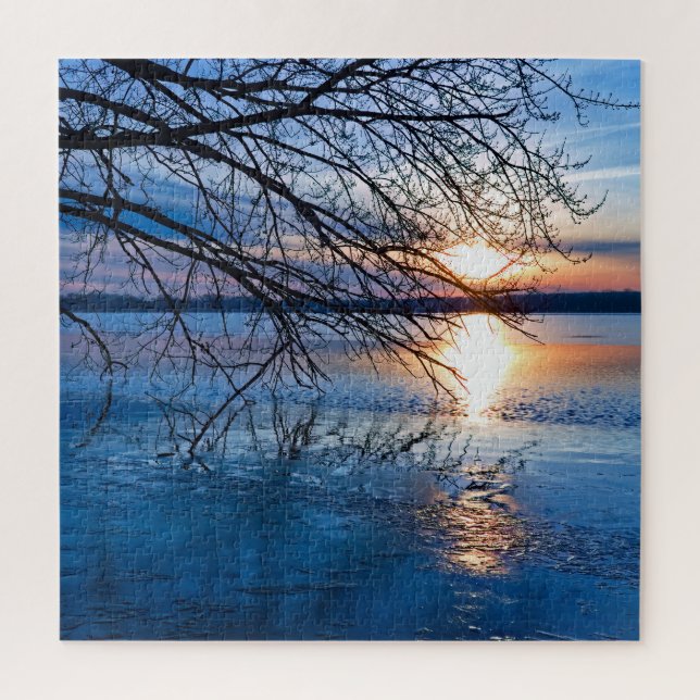 Golden Sunrise Over Lake Inspirational Landscape Jigsaw Puzzle (Vertical)