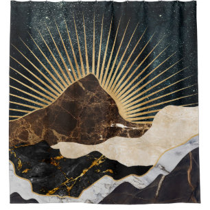 Golden Sunrise Over Marble Mountains & Starry Sky Shower Curtain