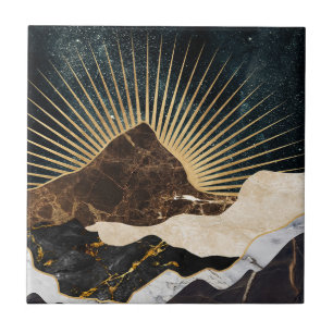 Golden Sunrise Over Marble Mountains & Starry Sky Tile