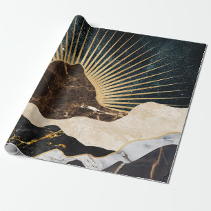 Golden Sunrise Over Marble Mountains & Starry Sky Wrapping Paper