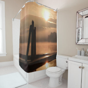 Golden Sunrise Over the Water Shower Curtain