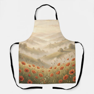 Golden Sunrise Poppy Field Misty Rolling Hills Apron