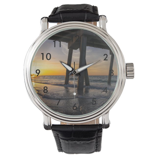 Golden Sunrise Under Pensacola Pier Wrist Watch (Front)