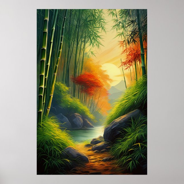 Golden Sunset Bathes the Bamboo Forest Poster (Front)