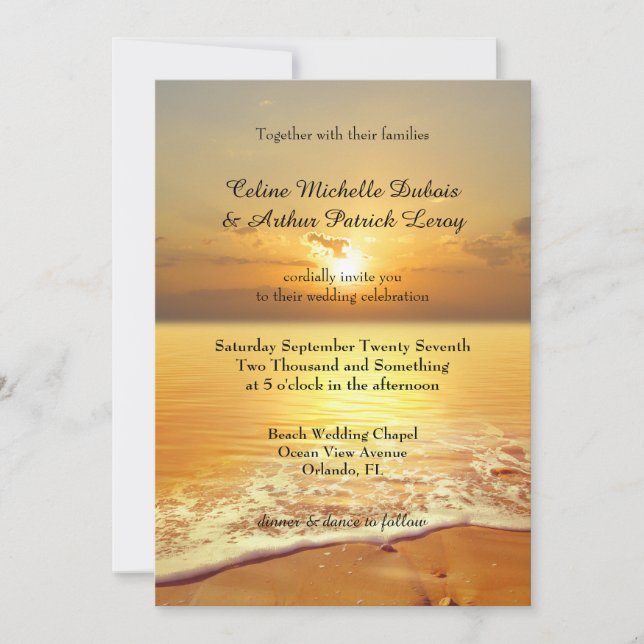 Golden Sunset Beach Wedding Invitation (Front)